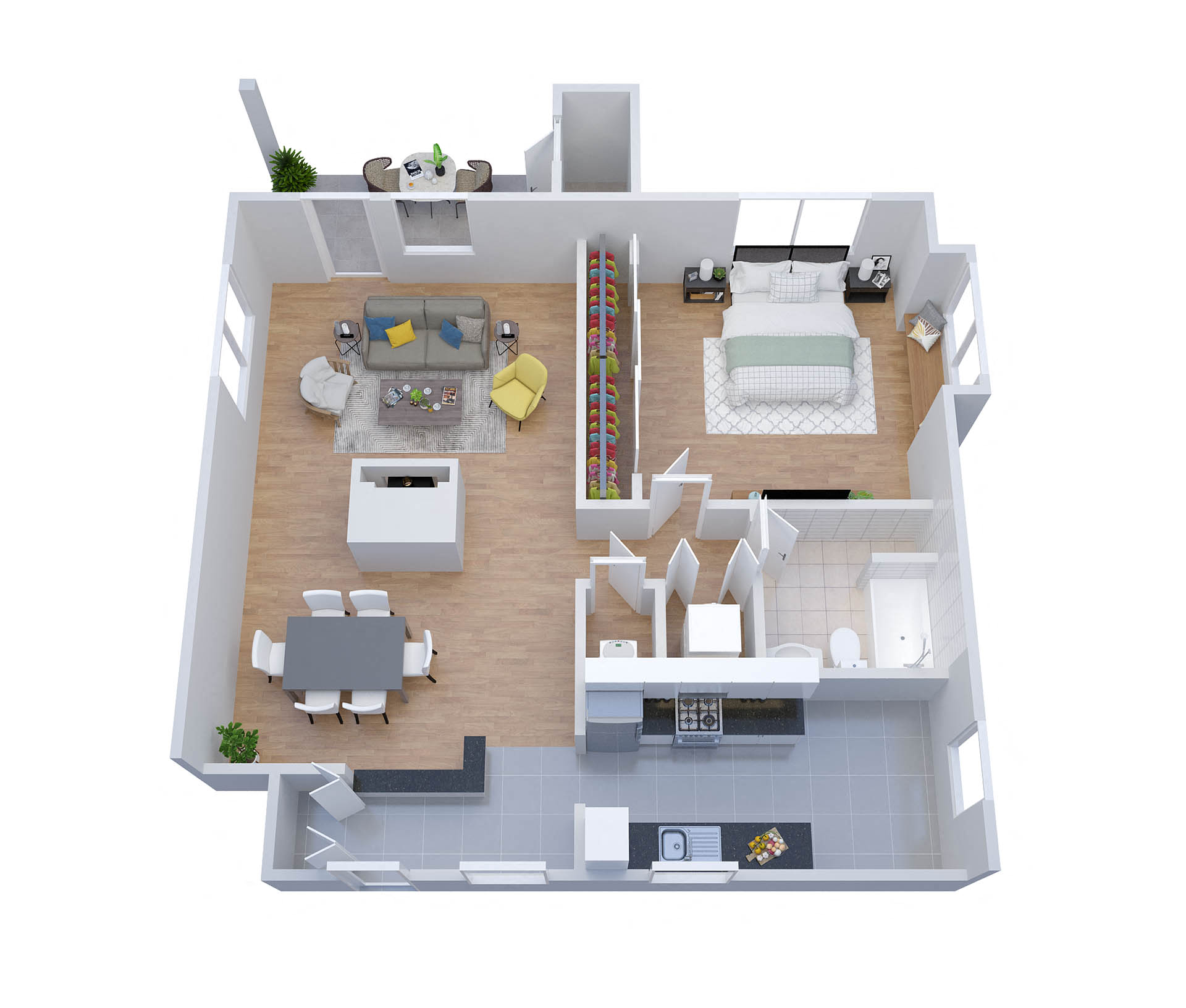 Floor plan for 1 bed, 1 bath, 887 sqft